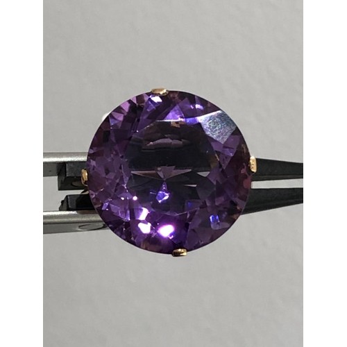 475 - 18k yellow gold ring with amethyst of excellent quality and excellent cut, round shape, around 18 ca... 