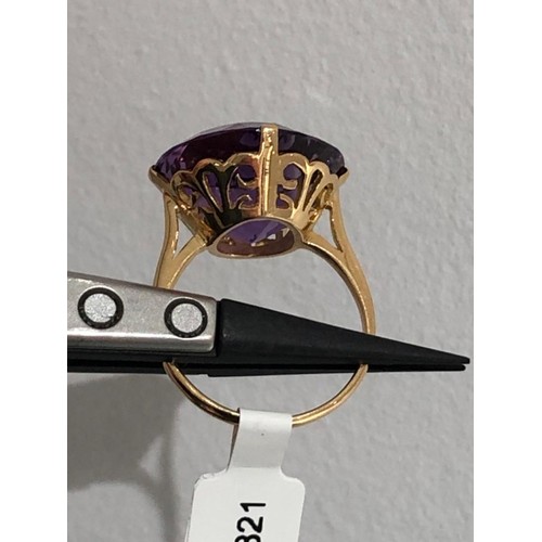 475 - 18k yellow gold ring with amethyst of excellent quality and excellent cut, round shape, around 18 ca... 