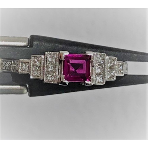 520 - 18k white gold ring with diamonds around 0.18cts and top quality ruby around 0.35cts; 2.67g; size N