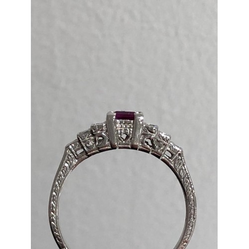 520 - 18k white gold ring with diamonds around 0.18cts and top quality ruby around 0.35cts; 2.67g; size N