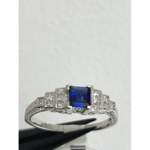 530 - 18k white gold ring with diamonds around 0.18cts and top quality sapphire around 0.35cts; 2.61g; siz... 