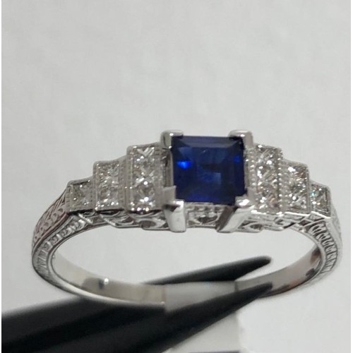 530 - 18k white gold ring with diamonds around 0.18cts and top quality sapphire around 0.35cts; 2.61g; siz... 