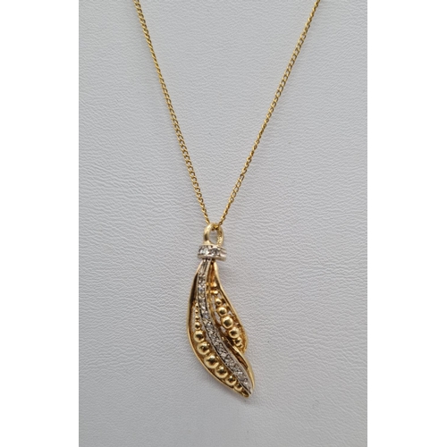 117 - 18ct gold diamond set pendant on chain, weight 3.69g and 40cm long, pendant 3 x 1cm