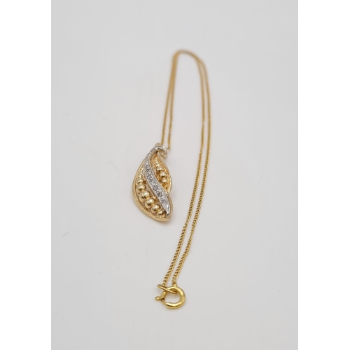 117 - 18ct gold diamond set pendant on chain, weight 3.69g and 40cm long, pendant 3 x 1cm