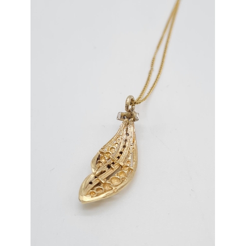 117 - 18ct gold diamond set pendant on chain, weight 3.69g and 40cm long, pendant 3 x 1cm