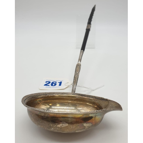 261 - Georgian Silver Punch Ladle 46g 38cms long with ornate handle and beaded bowl