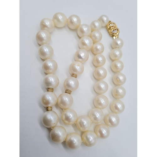 294 - Set of graduated south sea pearl necklace set in 14ct gold and diamond clasp, weight 81.7g and 46cm ... 