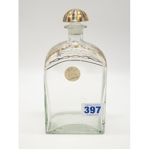 397 - Jerez of Spain Glass decanter with decorated gilt shoulder and stopper  21cms x 10cms, 80g