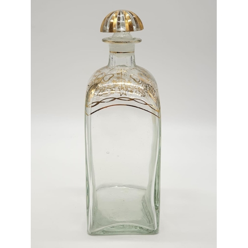 397 - Jerez of Spain Glass decanter with decorated gilt shoulder and stopper  21cms x 10cms, 80g