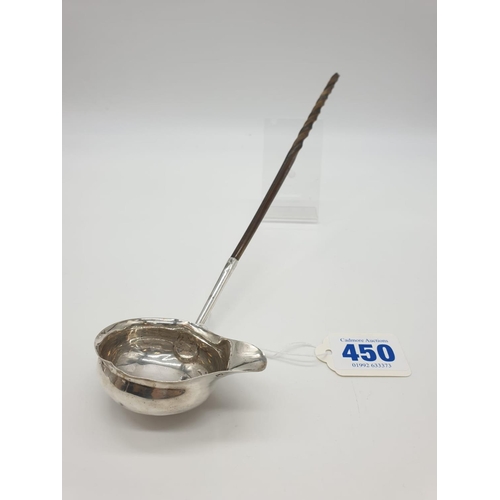 450 - Georgian Silver Ladle 32g 32cms, top of handle missing