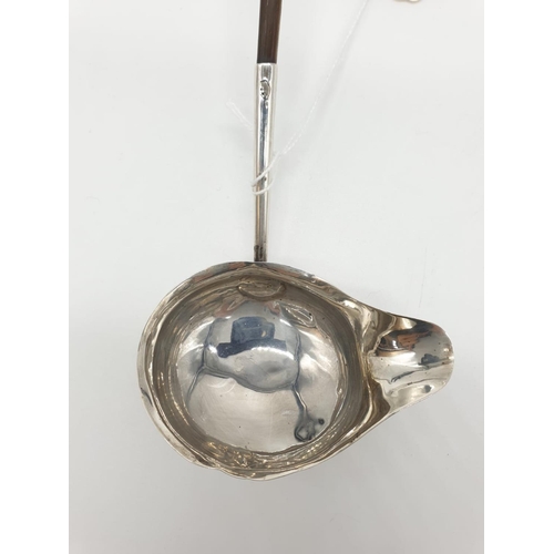 450 - Georgian Silver Ladle 32g 32cms, top of handle missing