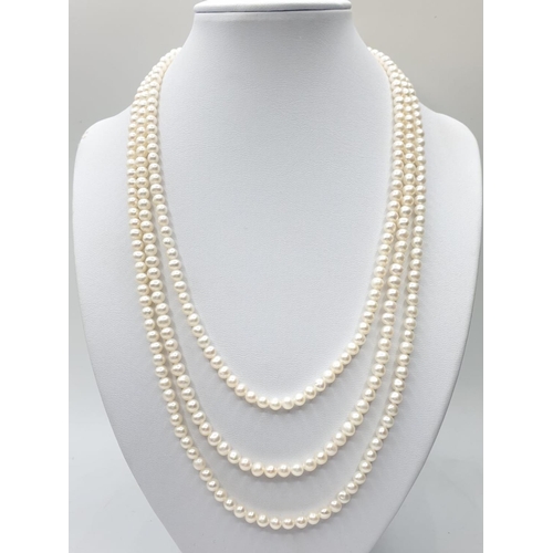 106 - 3 rows of Cultured pearl necklace set in 9ct gold clasp , weight 49g and 46cm long approx