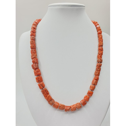 200 - Vintage coral necklace with pearl and silver clasp , weight 33.17g and 46cm long approx