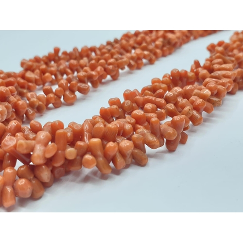 243 - 3 ROW CORAL NECKLACE CHOKER STYLE, WEIGHT 71.6G AND 45CM LONG APPROX