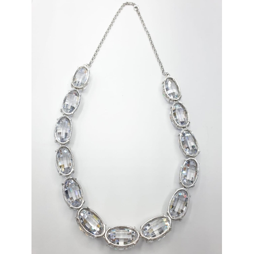 274 - Large crystal silver (rhodium treated) necklace with expandable chain, maximum length 52cm approx, c... 