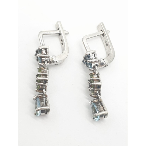 344 - Pair of silver stone set drop earrings, weight 4.69g and 2cm drop appprox