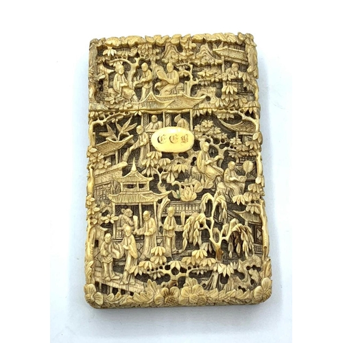 598 - Late 18th century hand made Chinese ivory card case, 10.5 x 6.5cm weight 113g