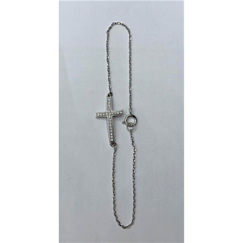 620 - SILVER C/Z STONE SET CROSS ANKLET, WEIGHT 1.2G