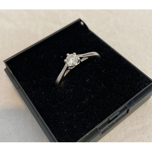 186 - 18ct white gold and diamond solitaire ring, 0.28ct diamond faceted cut clear white colour, size P, w... 