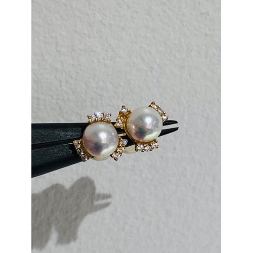 640 - Akoya studs in 14k gold with CZ; each Akoya pearl is 5.5mm