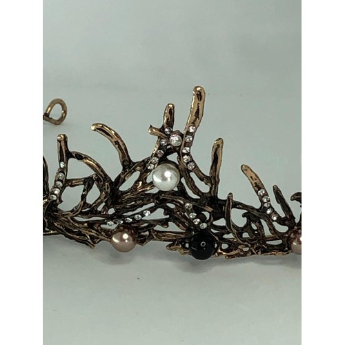 670 - tiara with black rhinestones and faux pearls;