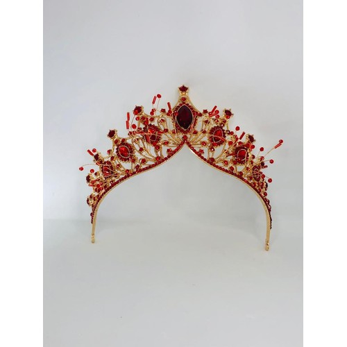 665 - red tiara with rhinestones