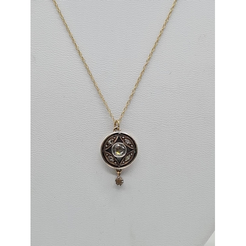 264 - Vintage 14ct gold and silver rose diamond pendant on a 9k gold 48cm long chain, weight 2.78g and pen... 