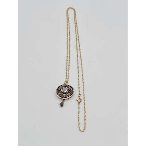 264 - Vintage 14ct gold and silver rose diamond pendant on a 9k gold 48cm long chain, weight 2.78g and pen... 