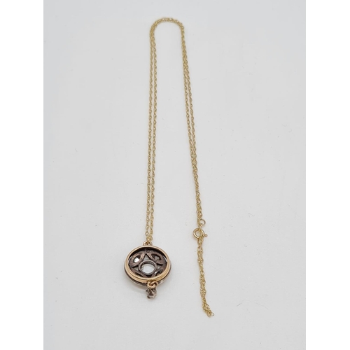 264 - Vintage 14ct gold and silver rose diamond pendant on a 9k gold 48cm long chain, weight 2.78g and pen... 