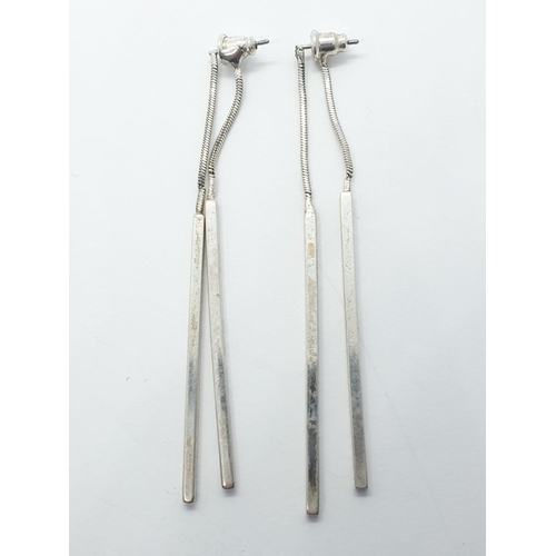 326 - Two pairs of silver drop earrings, 7.5cm and 2cm long approx, total weight 8.9g (2)