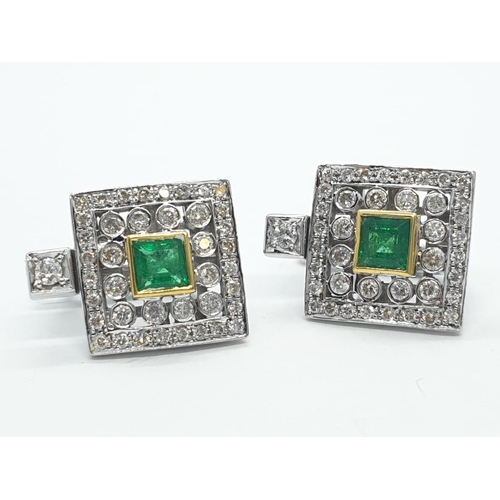 81 - 18k white gold emerald and diamond earrings squared shape, weight 7.24g and 12mm x 12mm size