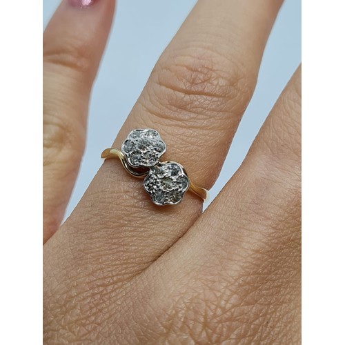 159 - 18CT DIAMOND SET DOUBLE CLUSTER RING 2.3g WEIGHT AND SIZE L