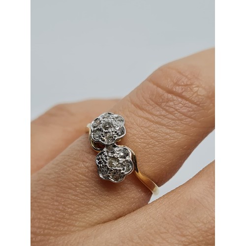 159 - 18CT DIAMOND SET DOUBLE CLUSTER RING 2.3g WEIGHT AND SIZE L