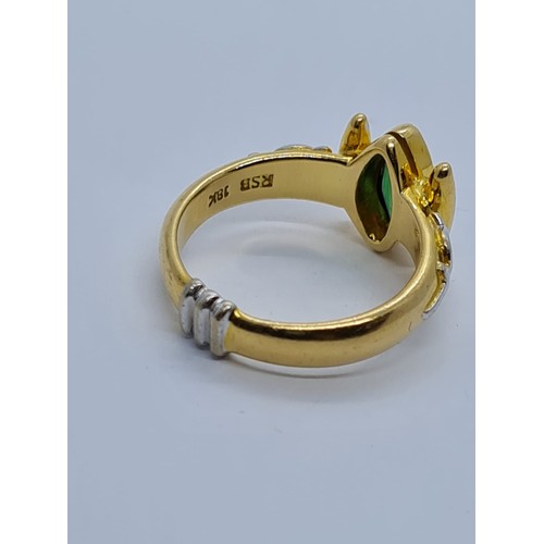 153 - 18CT YELLOW GOLD TSAVORITE RING, weight 6.72g and size L