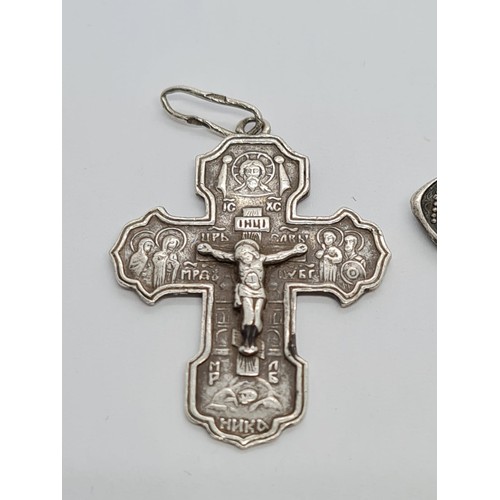 388 - 2 Russian Silver Crucifixes circa 1940 8g