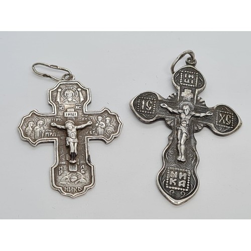 388 - 2 Russian Silver Crucifixes circa 1940 8g