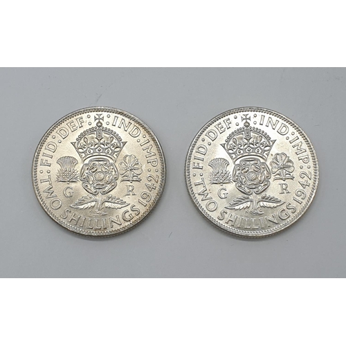 321 - Pair of uncirculated silver wartime florins, both being minted in 1942, condition is perfect with no... 