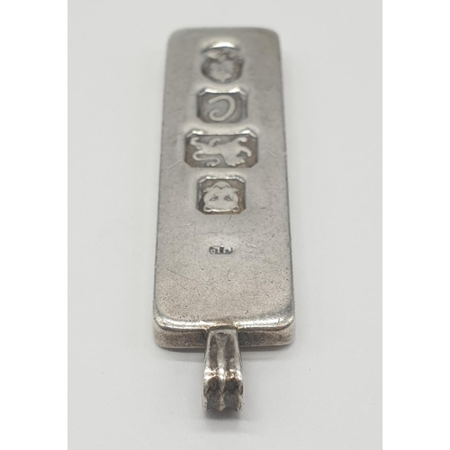 329 - Vintage silver ingot pendant having full 1977 London hallmark, 5cm drop approx some age related wear