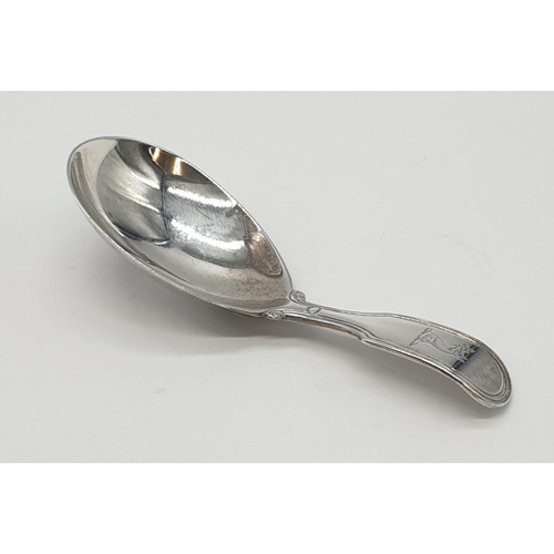 351 - A rare George Adams early Victorian short handled silver caddy spoon, exceptional condition clear ha... 