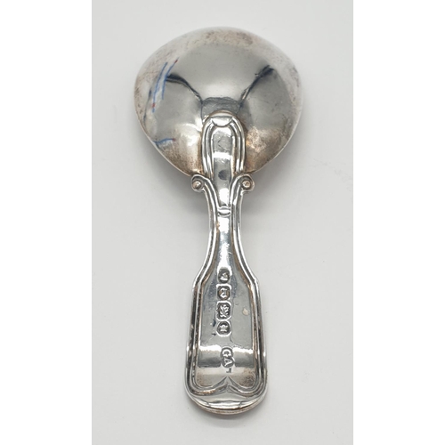 351 - A rare George Adams early Victorian short handled silver caddy spoon, exceptional condition clear ha... 