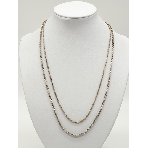 370 - 2x silver chains, weight 17.3g. Belcher chain 50cm long, twisted chain 45cm long