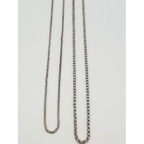 370 - 2x silver chains, weight 17.3g. Belcher chain 50cm long, twisted chain 45cm long