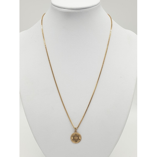 584 - Star of David pendant on a 44cm 9ct chain weight 4.9gm.