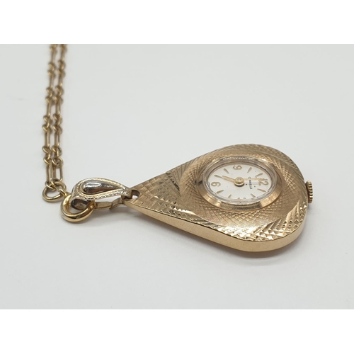 587 - Swinging 60s pendent watch. The condition is overwound. On a 116cm chain weight is 22.8gm.