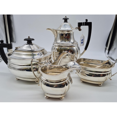 13 - 1931 Mappin & Webb Silver tea and coffee set with creamer and sugar bowl with tongs, very good condi... 