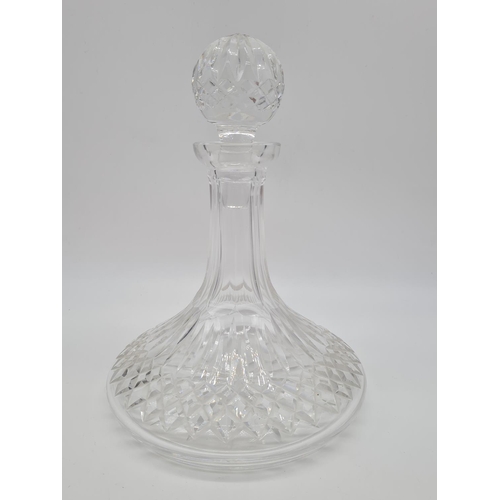 367 - Vintage cut glass ships decanter.  Width 19cm at base, 25cm tall.