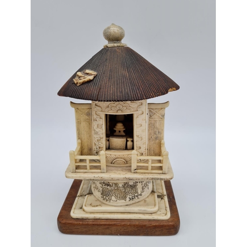 387 - Early 19th century Chinese religious shrine hand carved in ivory. Needs some restoration work. 18cm ... 