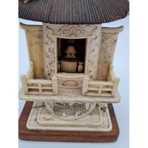 387 - Early 19th century Chinese religious shrine hand carved in ivory. Needs some restoration work. 18cm ... 