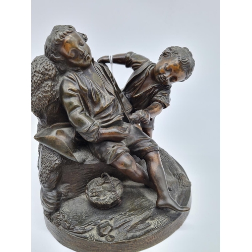 463 - Bronze of sleeping boy. 18cm tall, weight 2kg exactly.