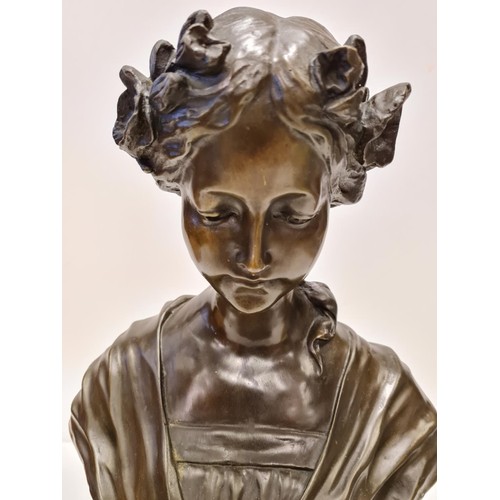 648 - A Vintage Art Nouveau Style Bronze Bust of a Beautiful Young Girl with Flowers in her Hair. Made of ... 